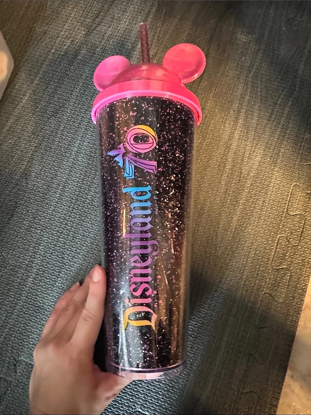 Disney Stitch Glitter Tumbler in Black & Pink NWT